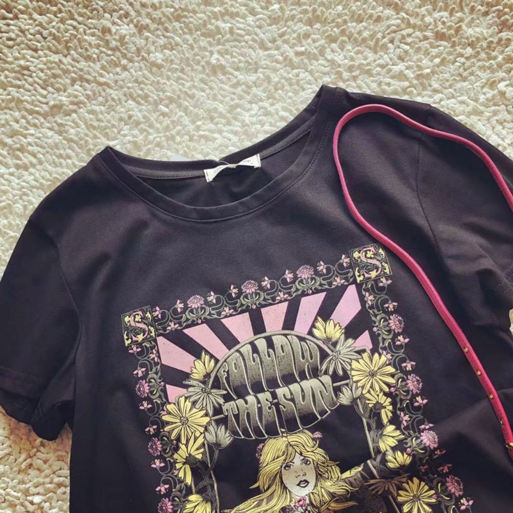 NWT FOLLOW THE SUN Boho Short Sleeve Tee in Black - Picture 4 of 8